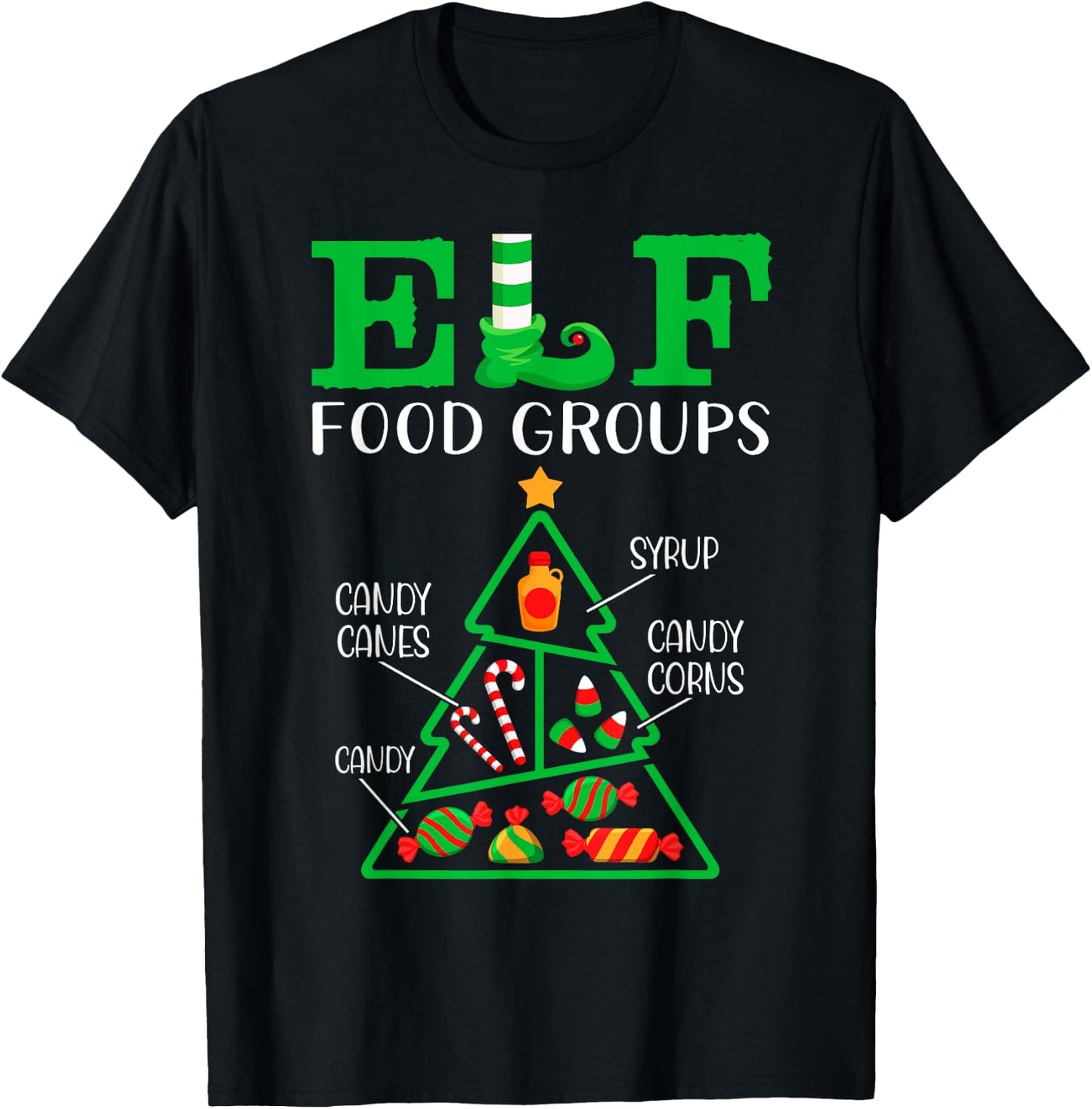 Candy - Candy Canes - Candy Corns - Syrup - ELF Food Groups T-Shirt - T-Shirt | Black