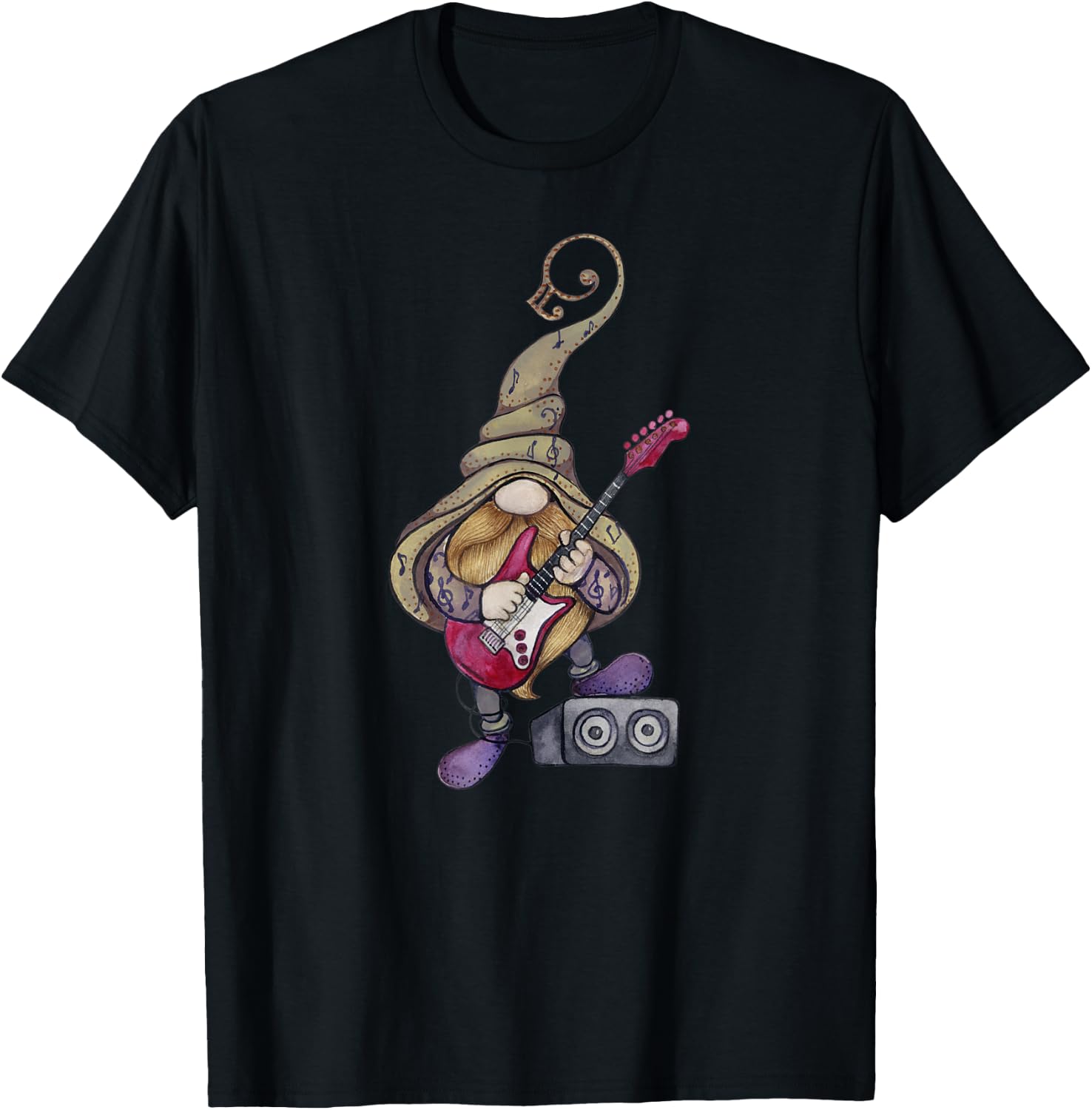 Musical Gnome Guitar Player, Playing Guitar Music T-Shirt - T-Shirt | Black