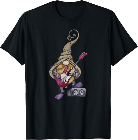 Musical Gnome Guitar Player, Playing Guitar Music T-Shirt - T-Shirt | Black
