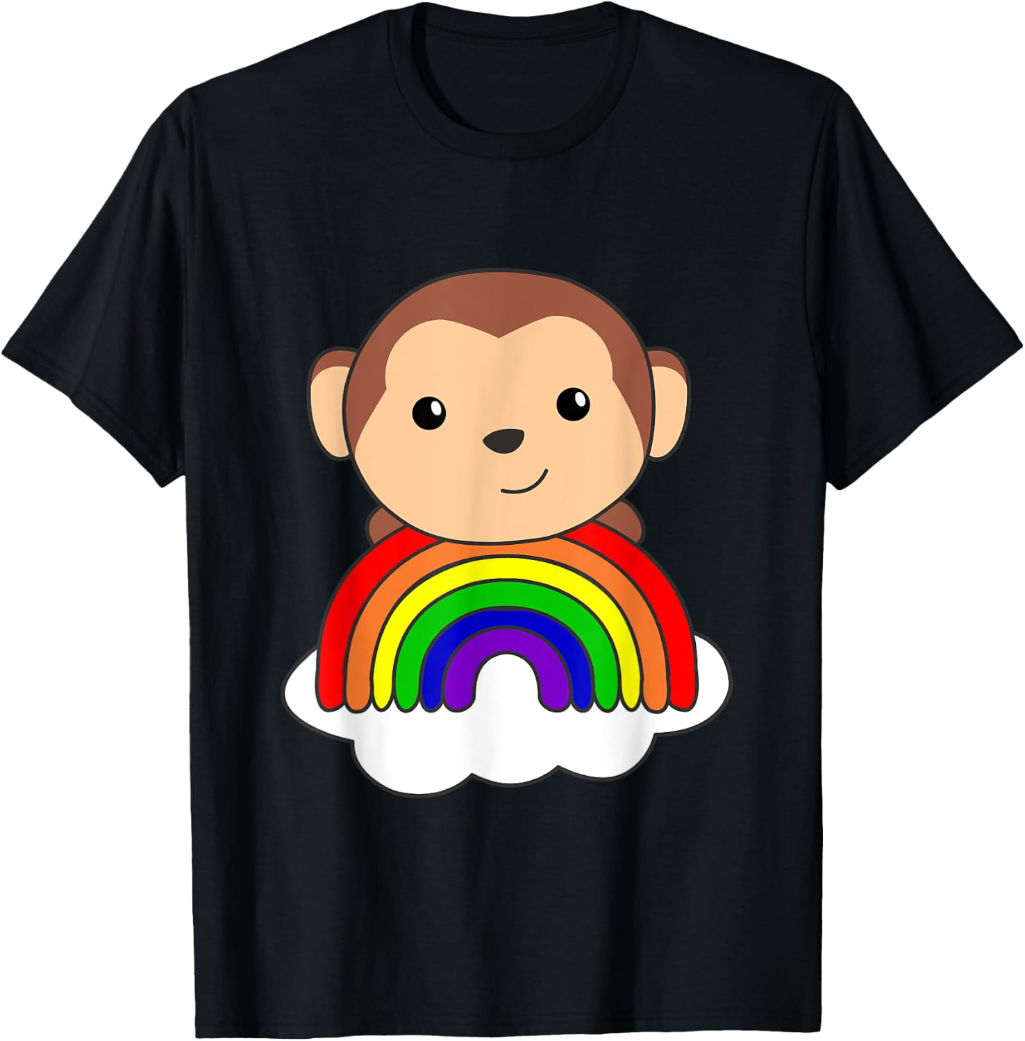 Monkey Rainbow Cloud Cute Animals For Kids Monkeys T-Shirt - T-Shirt | Black