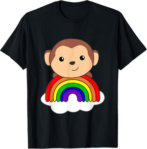 Monkey Rainbow Cloud Cute Animals For Kids Monkeys T-Shirt - T-Shirt | Black