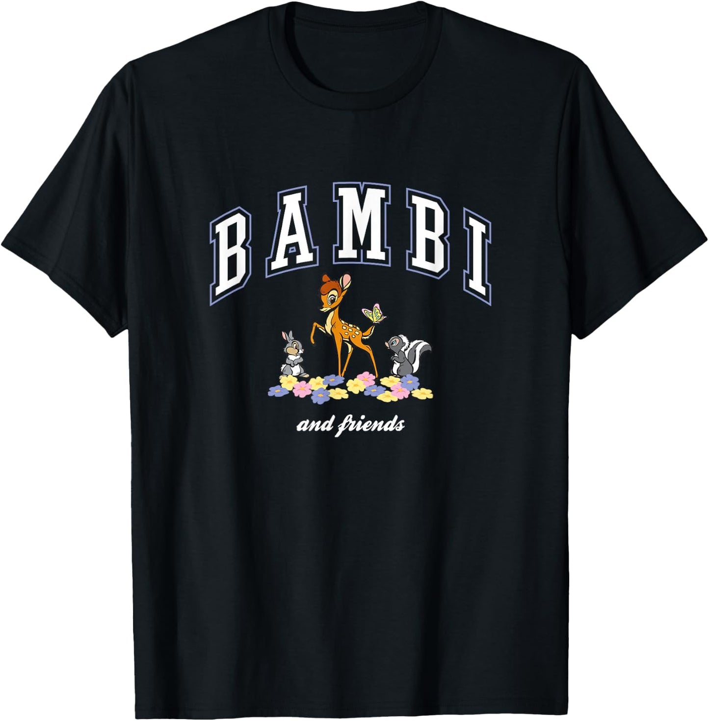 Disney Bambi And Friends Thumper Flower College Style Logo T-Shirt - T-Shirt | Black