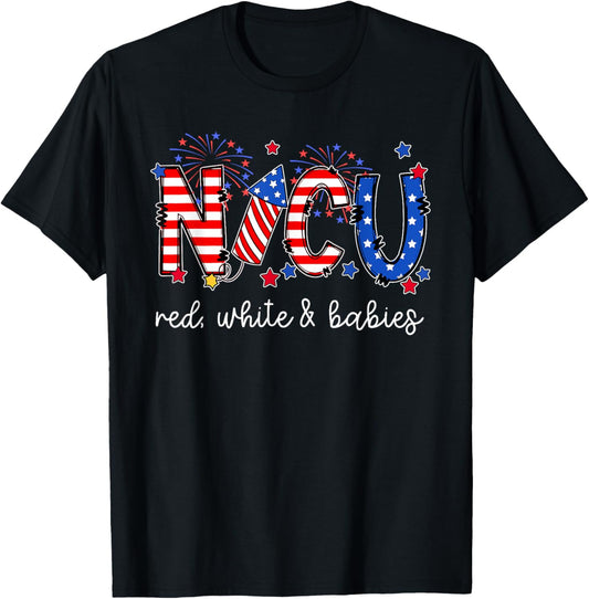 4th Of July NICU Neonatal ICU Nurse 4th Of July American Nur Women Men T-Shirt - T-Shirt | Black