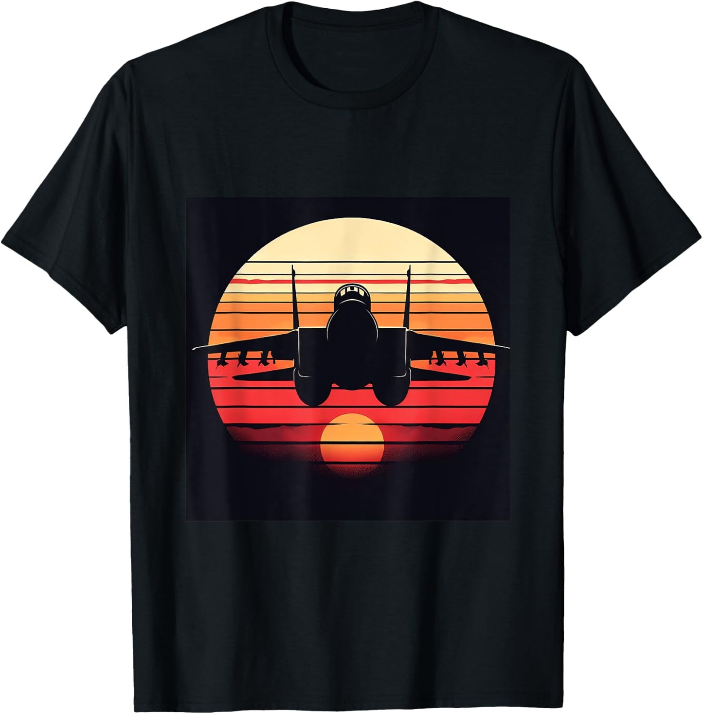 F-14 Tomcat Fighter Jet Silhouette Sunset Military Aviation T-Shirt - T-Shirt | Black