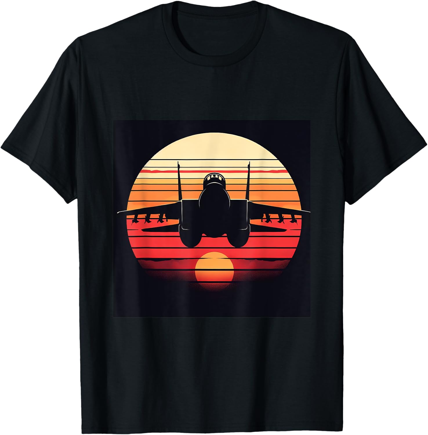 F-14 Tomcat Fighter Jet Silhouette Sunset Military Aviation T-Shirt - T-Shirt | Black