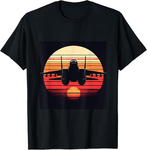 F-14 Tomcat Fighter Jet Silhouette Sunset Military Aviation T-Shirt - T-Shirt | Black