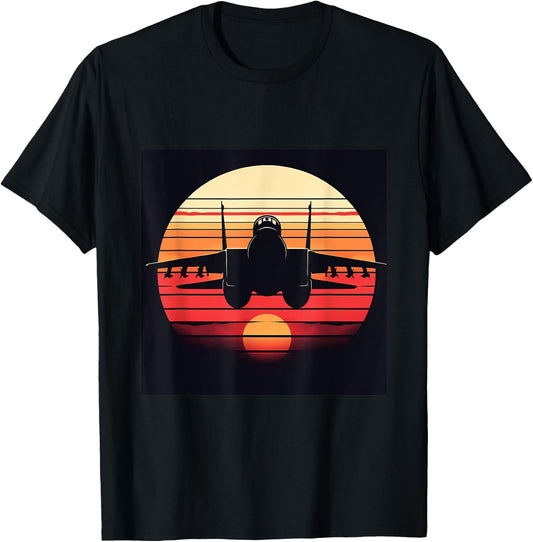 F-14 Tomcat Fighter Jet Silhouette Sunset Military Aviation T-Shirt - T-Shirt | Black