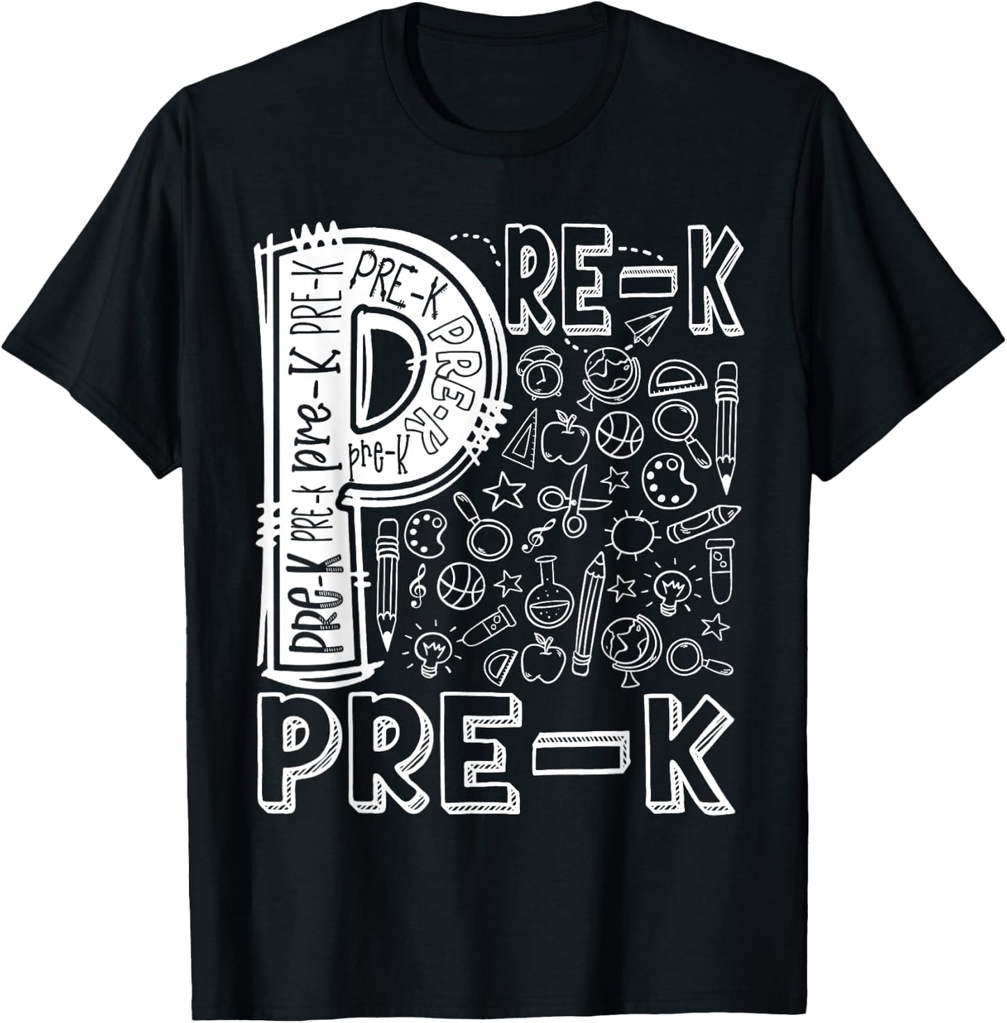 Pre-K Typography Team Vintage Pre-K Teacher Back To School T-Shirt - T-Shirt | Black