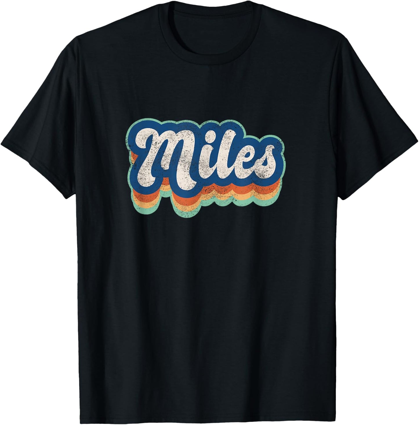 Miles First Name Boy Vintage Style 70s 80s Personalized T-Shirt - T-Shirt | Black