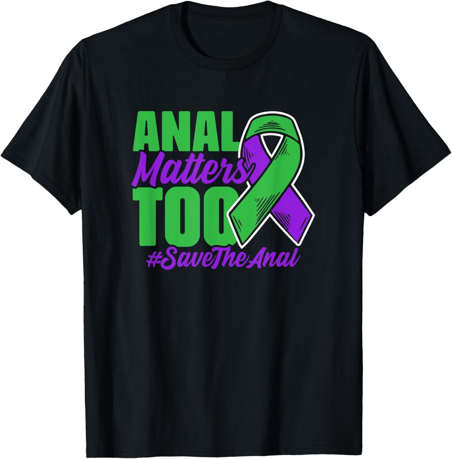 Purple Green Ribbon Support Anal Cancer Survivor T-Shirt - T-Shirt | Black