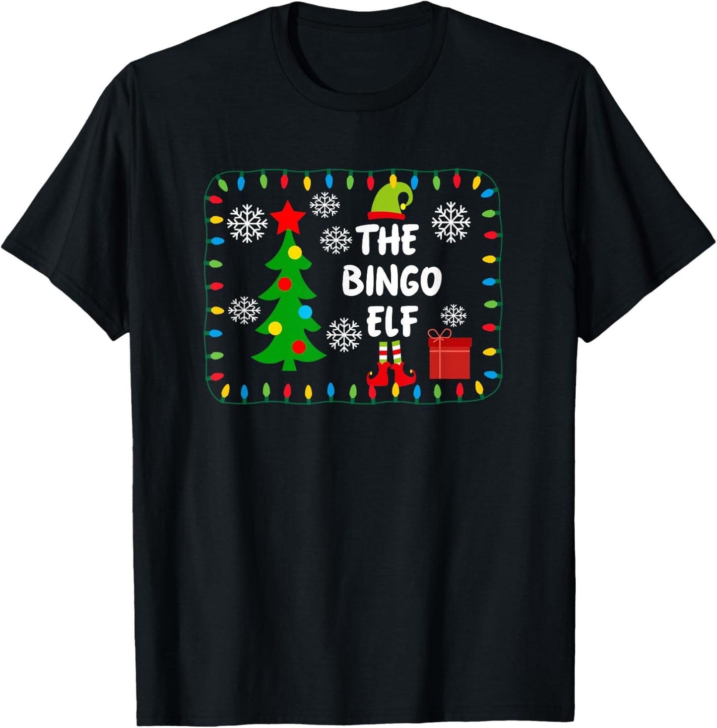 The Bingo Elf - Cute Xmas Tree Lights Friends T-Shirt - T-Shirt | Black
