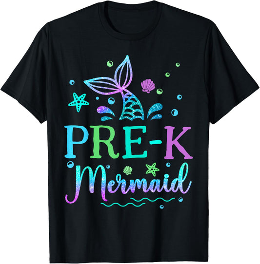 Pre-K Mermaid Tail Pre Kindergarten Back To School Women Kid T-Shirt - T-Shirt | Black