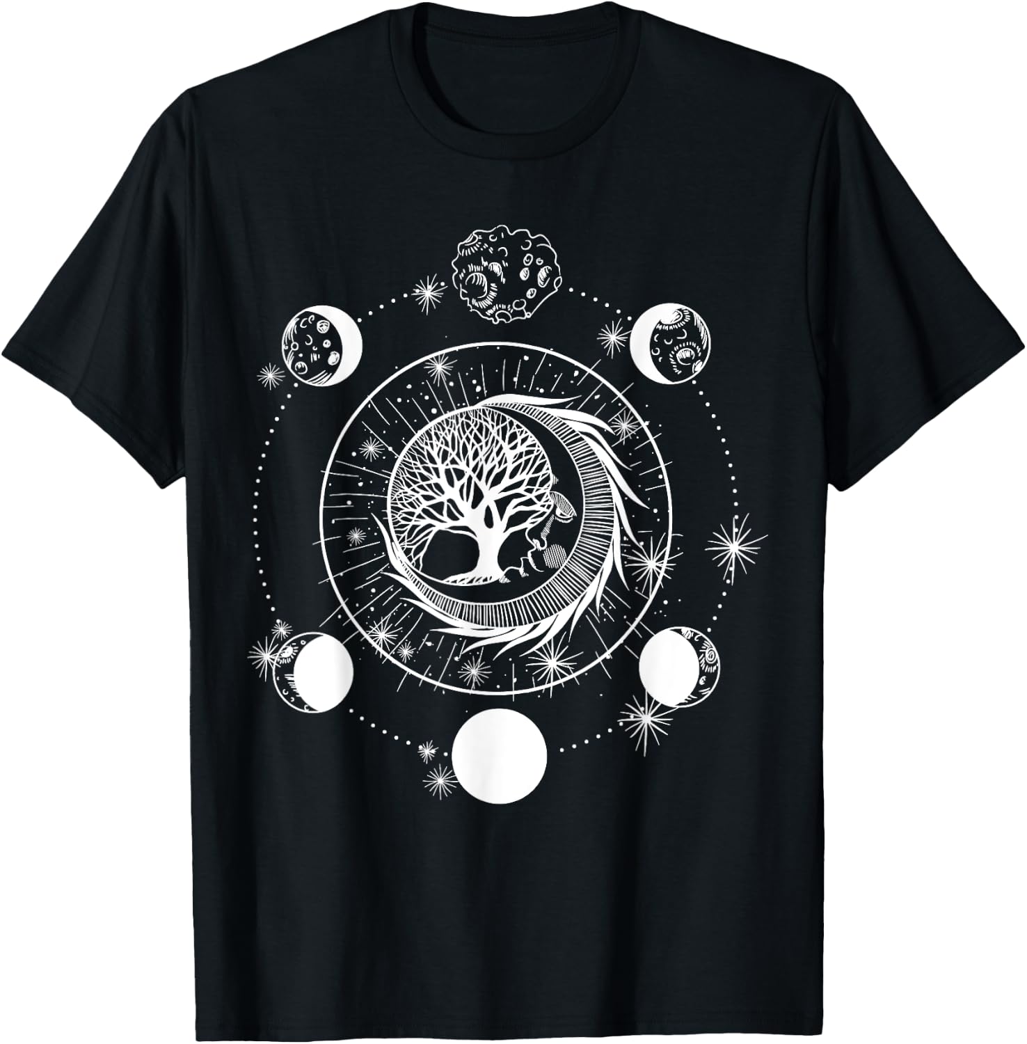 Phases of the Moon Tree of Life Mystical Lovers T-Shirt - T-Shirt | Black