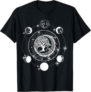 Phases of the Moon Tree of Life Mystical Lovers T-Shirt - T-Shirt | Black
