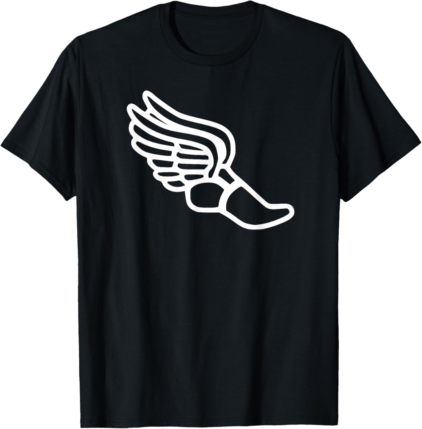 Track and Field or Long-Distance Runner White Winged Shoe T-Shirt - T-Shirt | Black