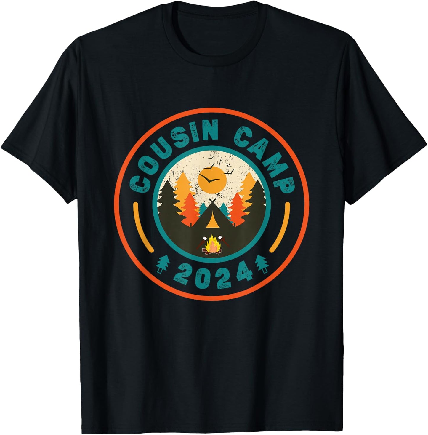 Cousin Camp 2024 Vintage Shirt Outdoors Vacation Adventures T-Shirt - T-Shirt | Black