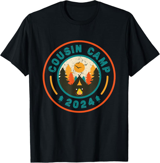 Cousin Camp 2024 Vintage Shirt Outdoors Vacation Adventures T-Shirt - T-Shirt | Black