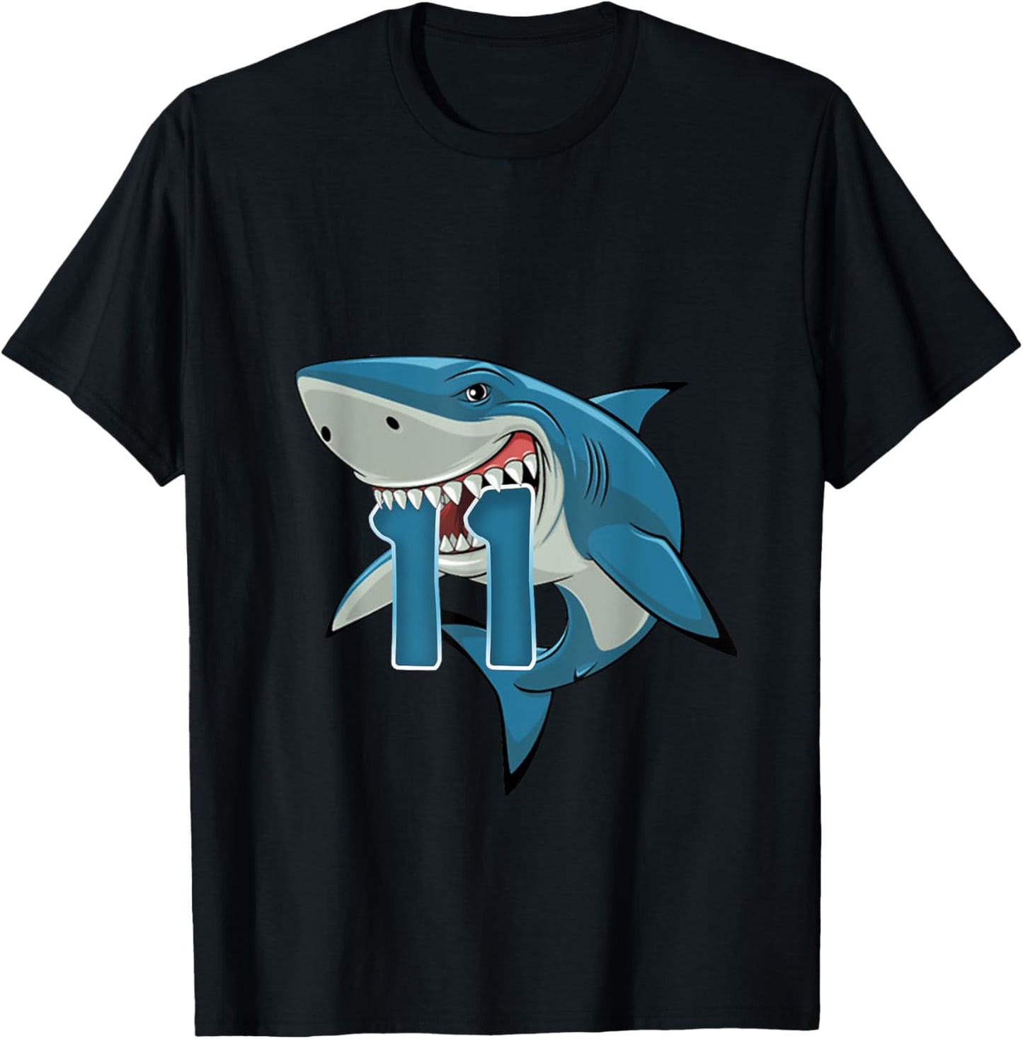 Kids 11 Year Old Shark Shirt 11th Birthday Shark Theme Party T-Shirt - T-Shirt | Black