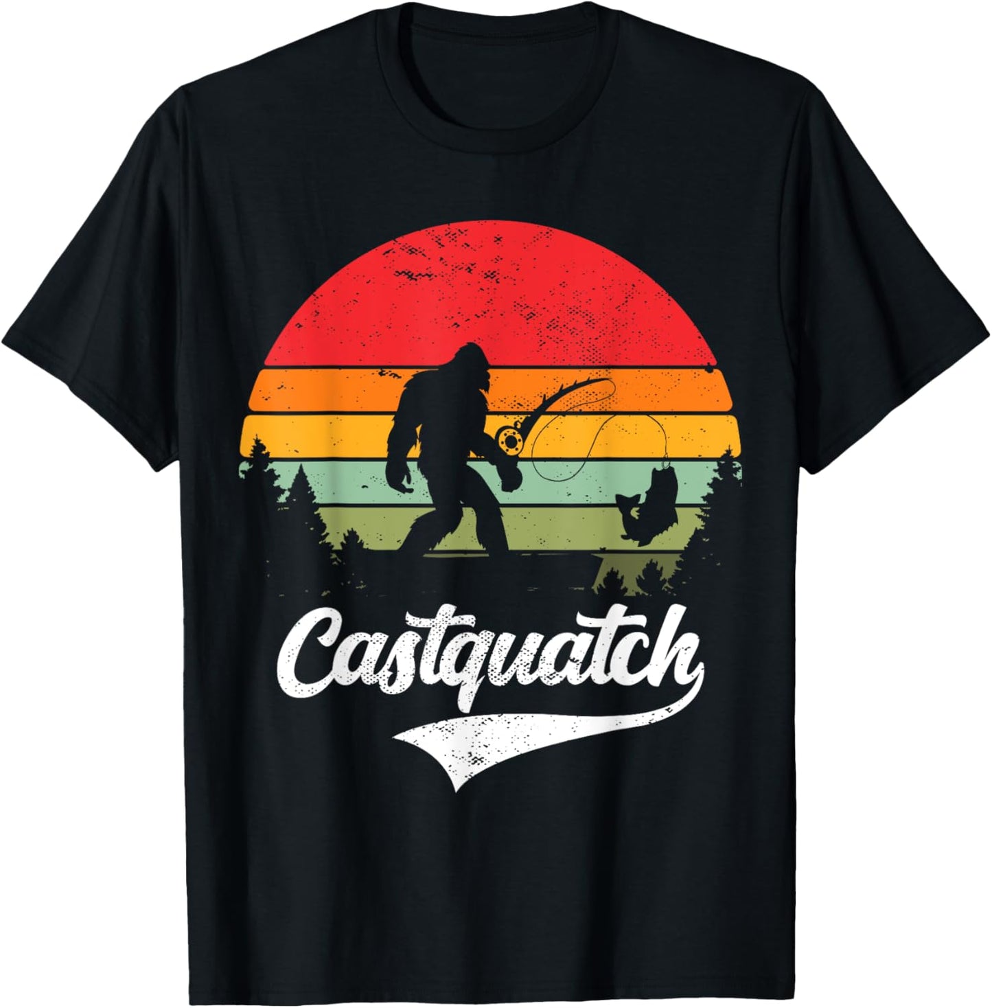 Castquatch Funny Bass Fisherman Fishing meme T-Shirt - T-Shirt | Black