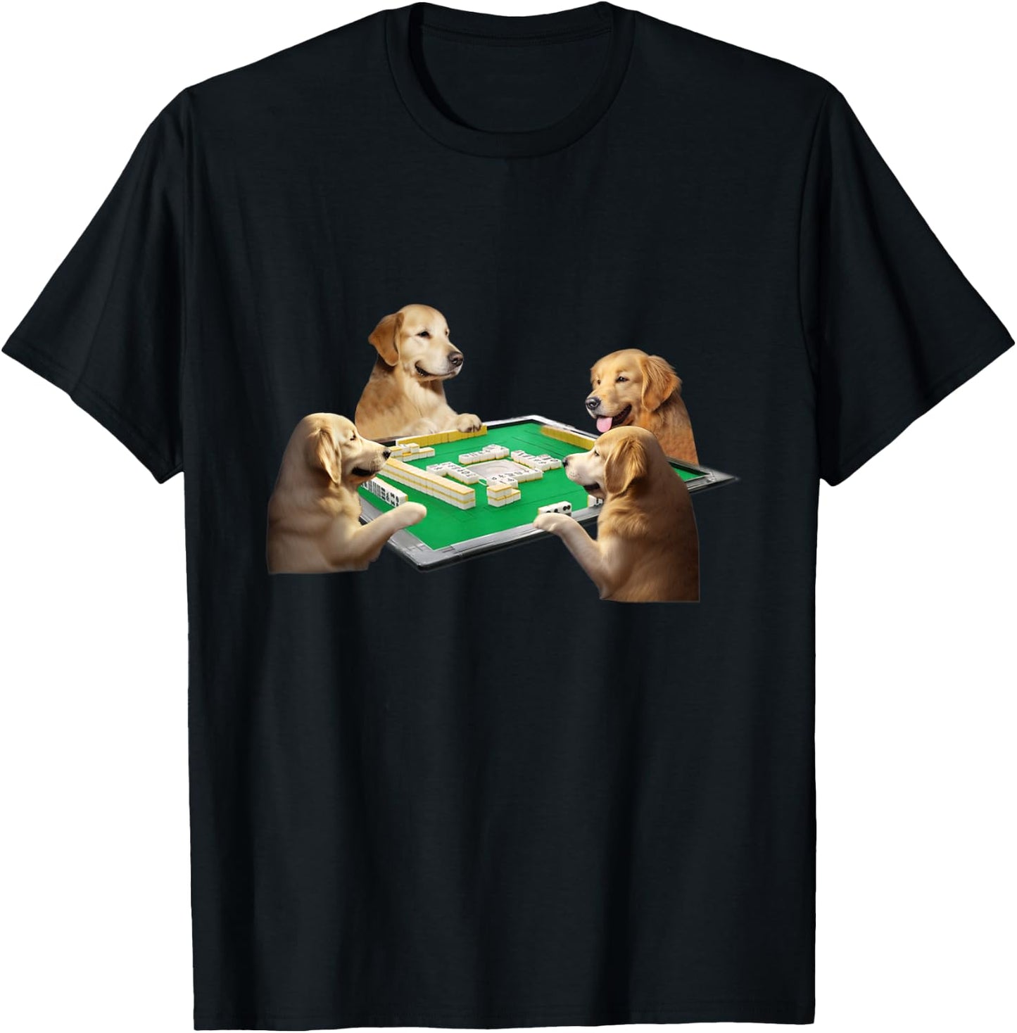 Golden Retriever Dog Mahjong Funny Dog Men's Funny Clothes Funny Goods Present Neta T-Shirt - T-Shirt | Black
