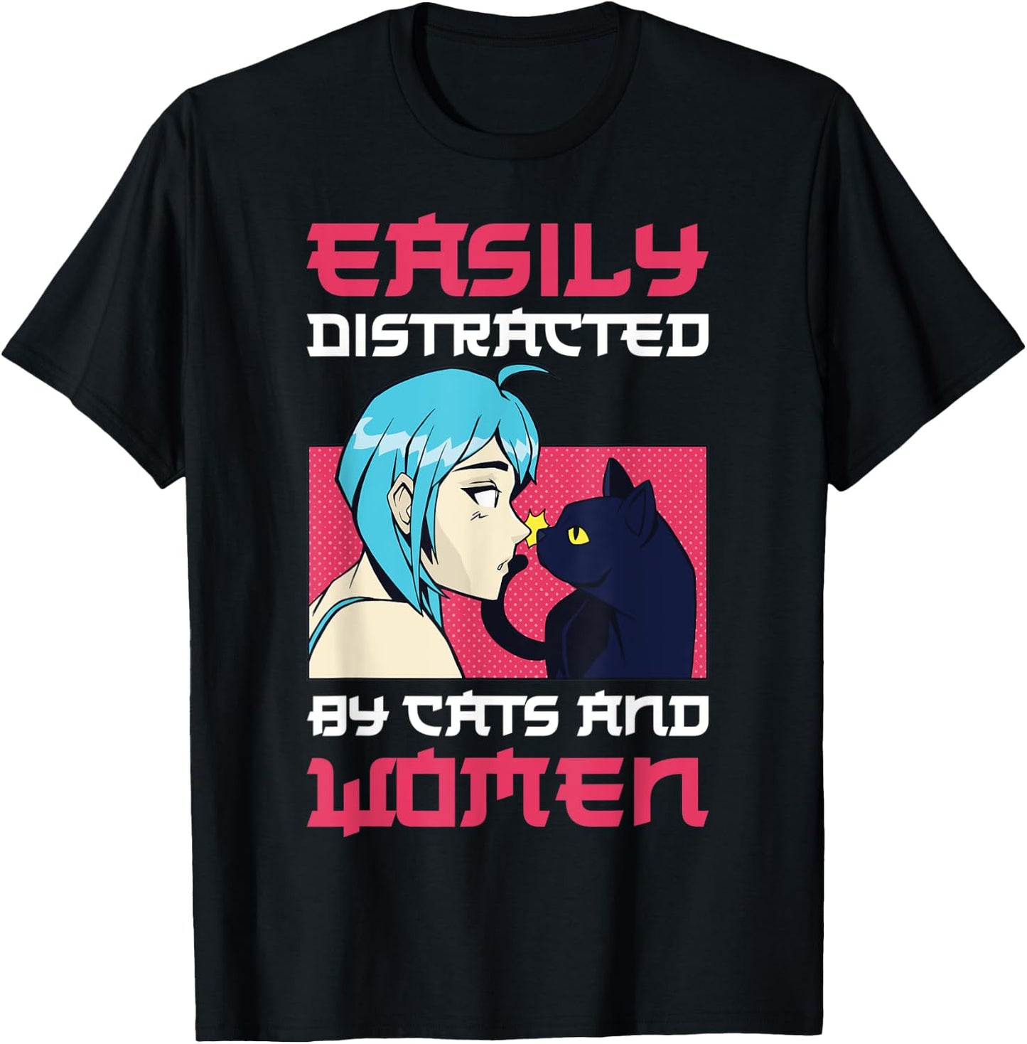 Easily distracted by cats and lesbian women T-Shirt - T-Shirt | Black