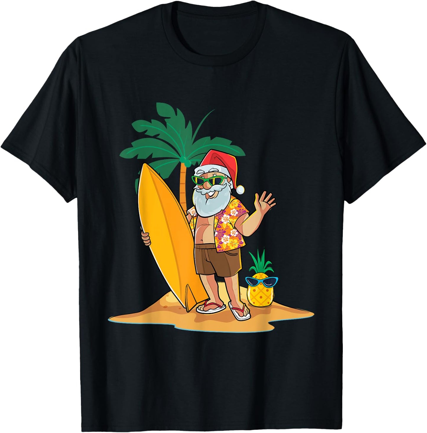 Christmas in July Funny Santa Summer Surf Hawaiian Surfing Women Kids T-Shirt - T-Shirt | Black