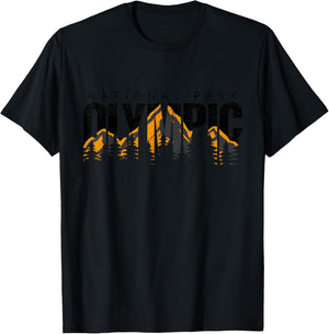 Olympic National Park -Adults & Kids Retro National Park Grey Small Classic Fit Short Sleeve Cotton 100% T-Shirt - T-Shirt | Black