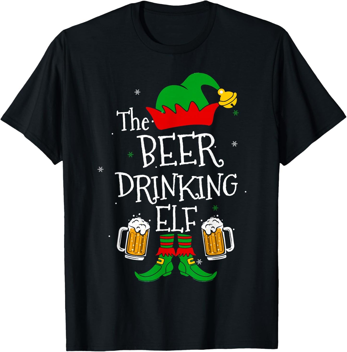 The Beer Drinking Elf Matching Family Drinker Merry Xmas Day T-Shirt - T-Shirt | Black