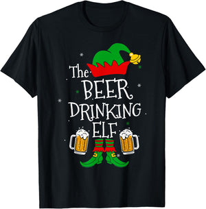 The Beer Drinking Elf Matching Family Drinker Merry Xmas Day T-Shirt - T-Shirt | Black