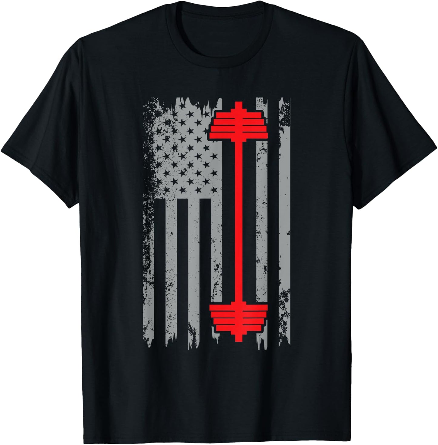 Barbell American Flag Patriotic Weightlifting T-Shirt - T-Shirt | Black