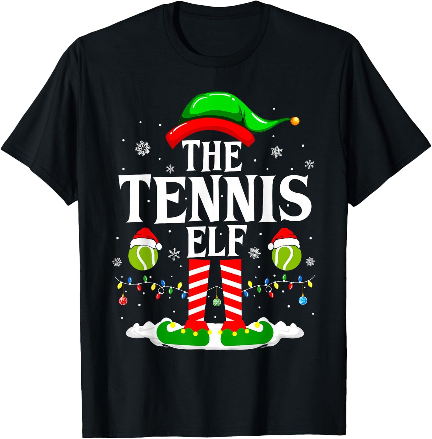 The Tennis Elf Funny Matching Xmas Tennis Christmas T-Shirt - T-Shirt | Black