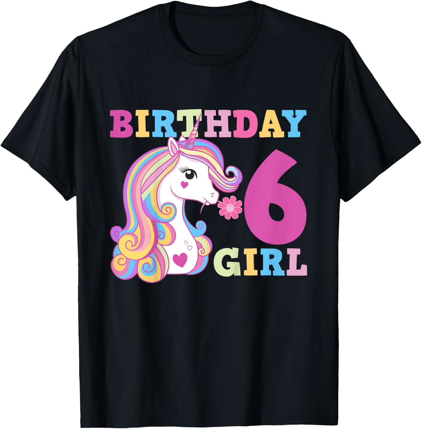 Unicorn Birthday Girl 6 T-Shirt - T-Shirt | Black