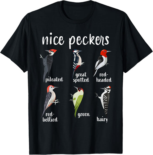 Nice Peckers Funny Birds Birdwatching Ornithology T-Shirt - T-Shirt | Black