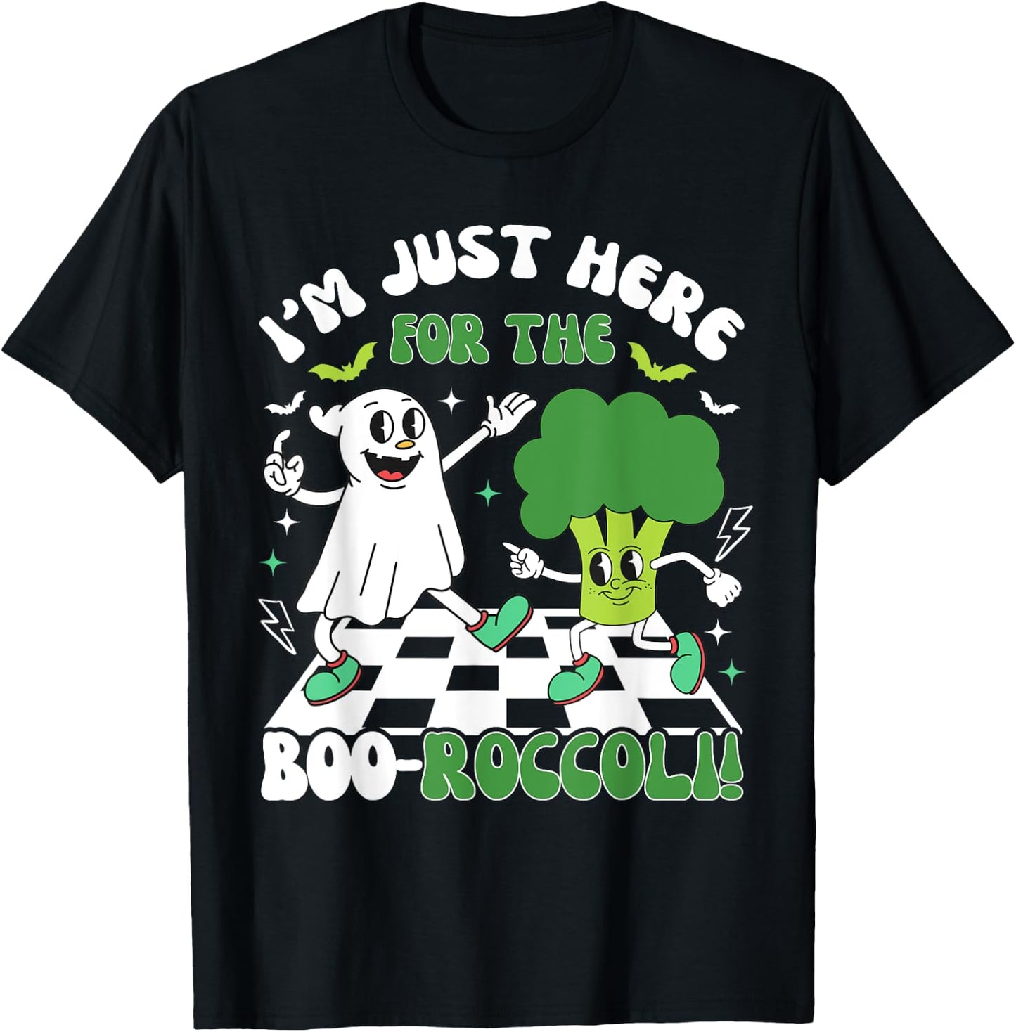 Broccoli Halloween Costume Kids Funny Retro Ghost Broccoli T-Shirt - T-Shirt | Black