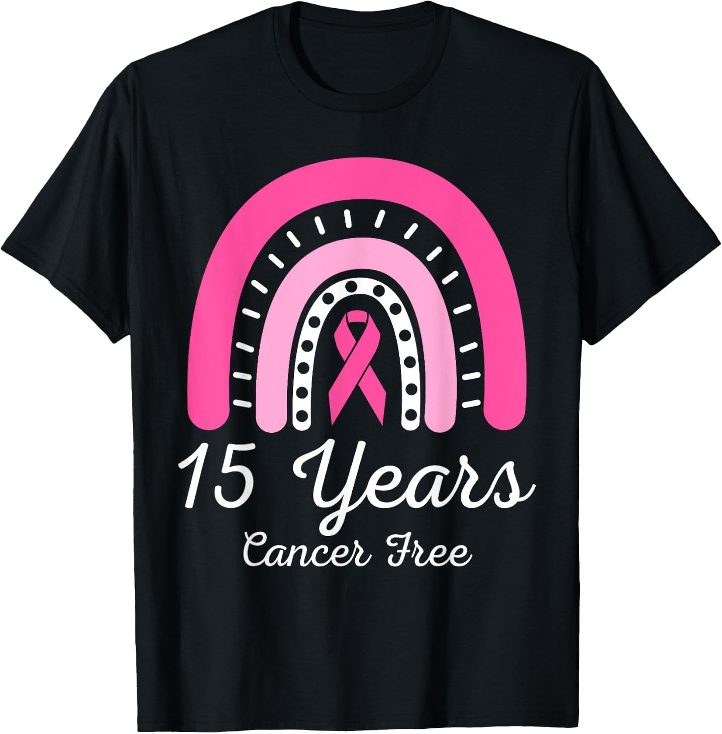 15 Years Cancer Free Survivor Breast Cancer Awareness Ribbon T-Shirt - T-Shirt | Black