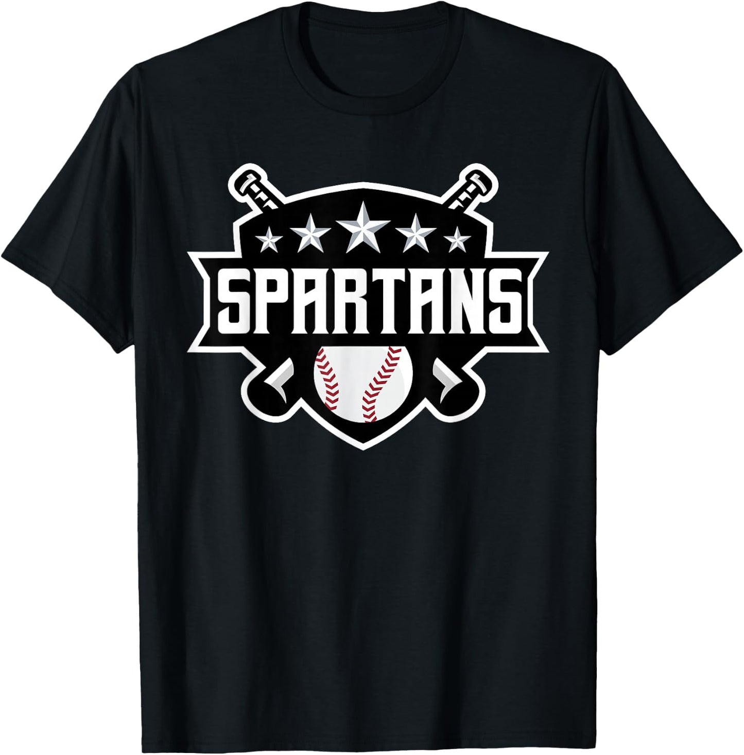 Spartan Baseball Sports Game Day Spirit Print Stars Mom Dad T-Shirt - T-Shirt | Black