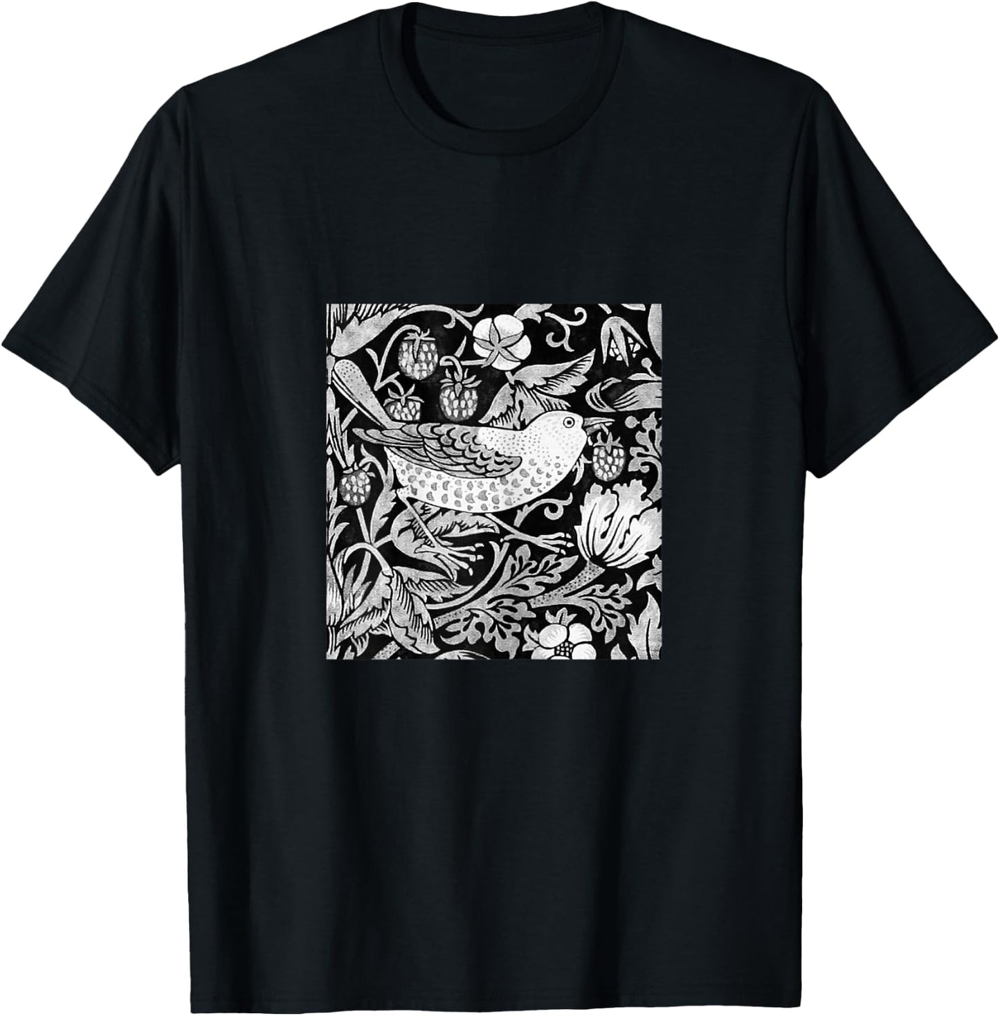 William Morris Bird & Flower Tile, Gray, Black and White T-Shirt - T-Shirt | Black