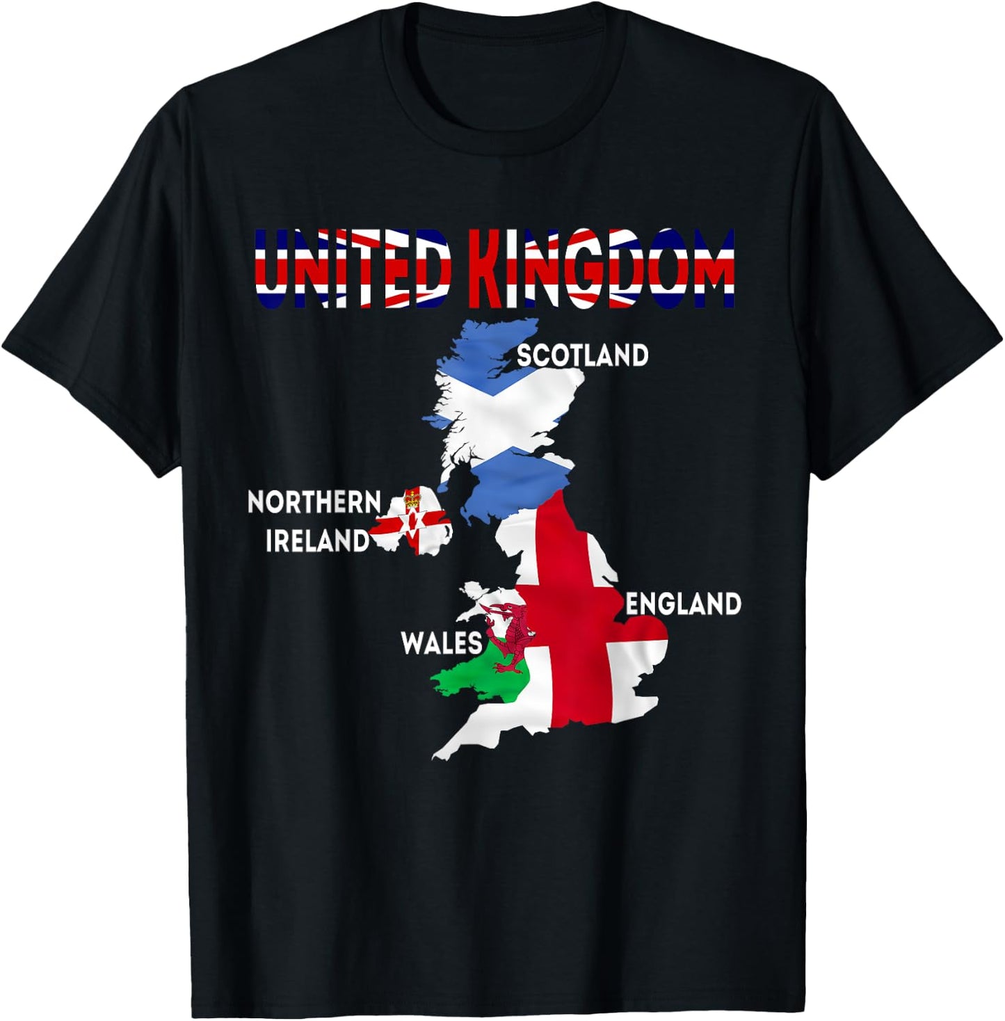 UK flag map, England, Scotland, Wales, Northern Ireland maps T-Shirt - T-Shirt | Black
