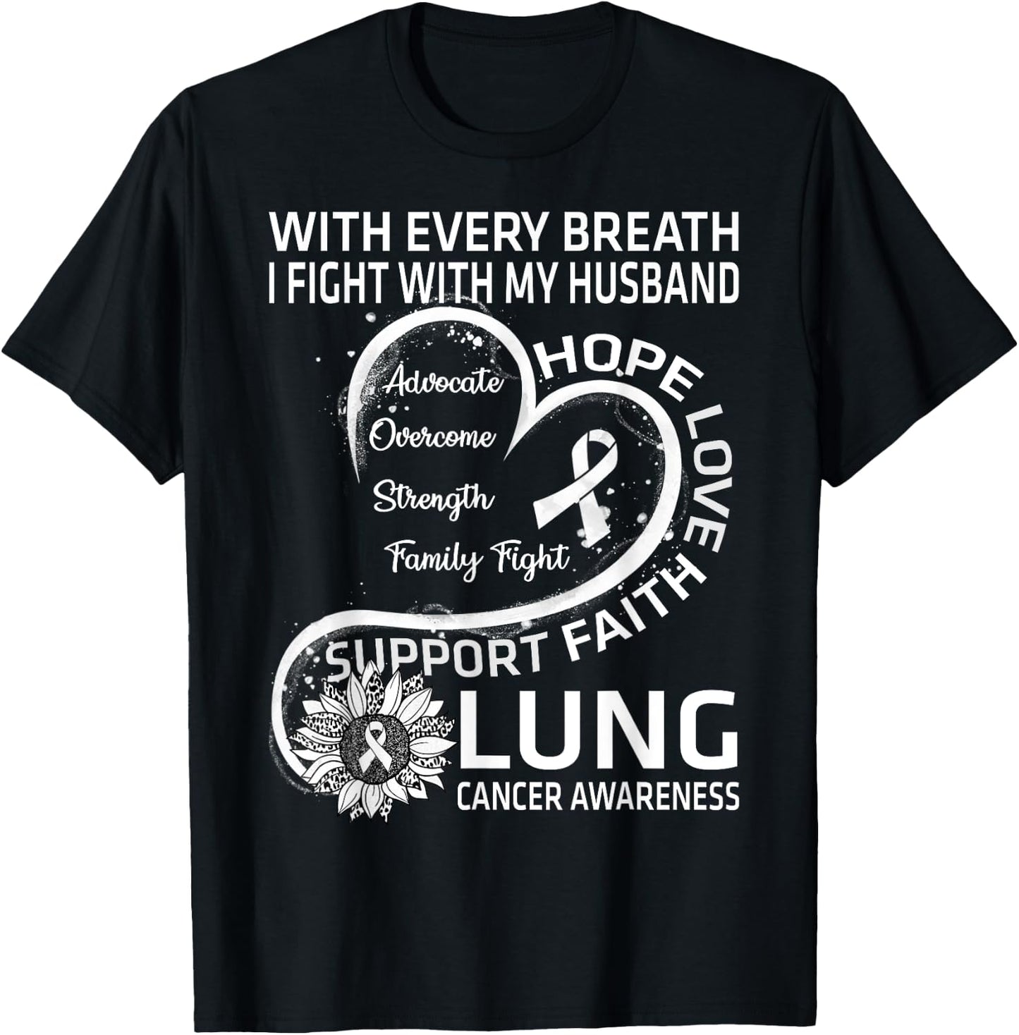 Lung Cancer Awareness Gift Husband Lung Cancer Ribbon T-Shirt - T-Shirt | Black