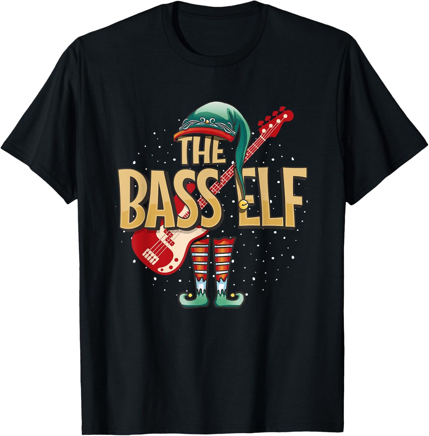 Christmas Bass Guitar Elf for Bassist Musician T-Shirt - T-Shirt | Black