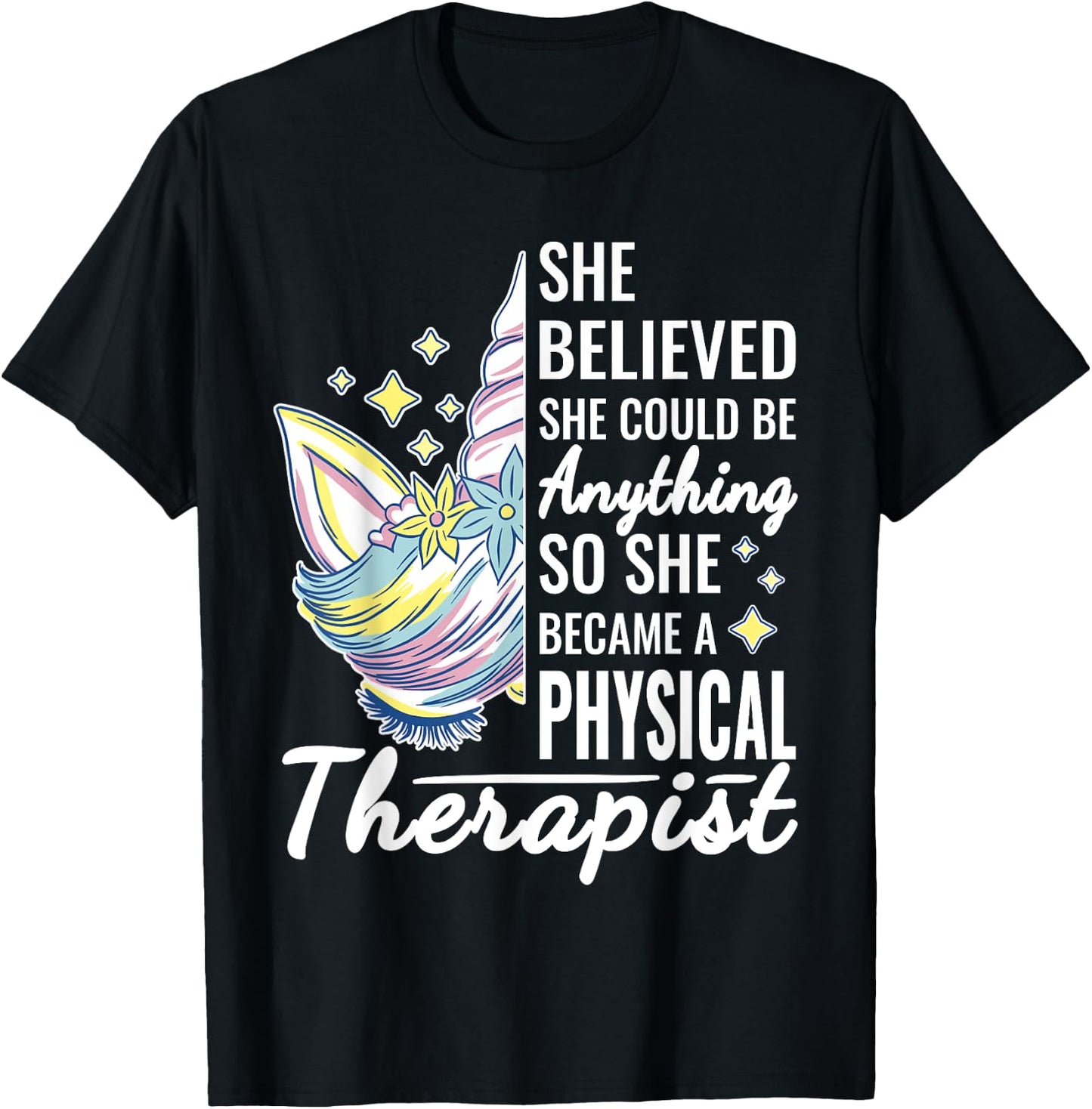 Women Physical Therapy Funny Physical Therapist Cute Unicorn T-Shirt - T-Shirt | Black