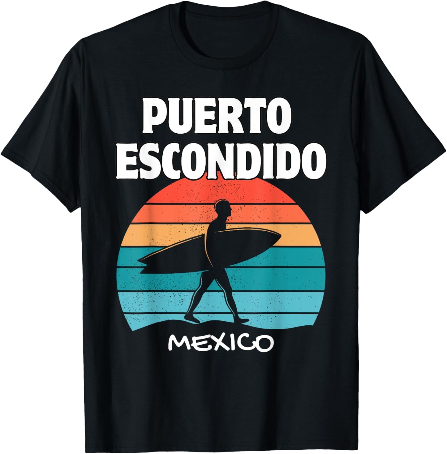 PUERTO ESCONDIDO Mexico Surf Retro Sunset Surfing Vacation T-Shirt - T-Shirt | Black