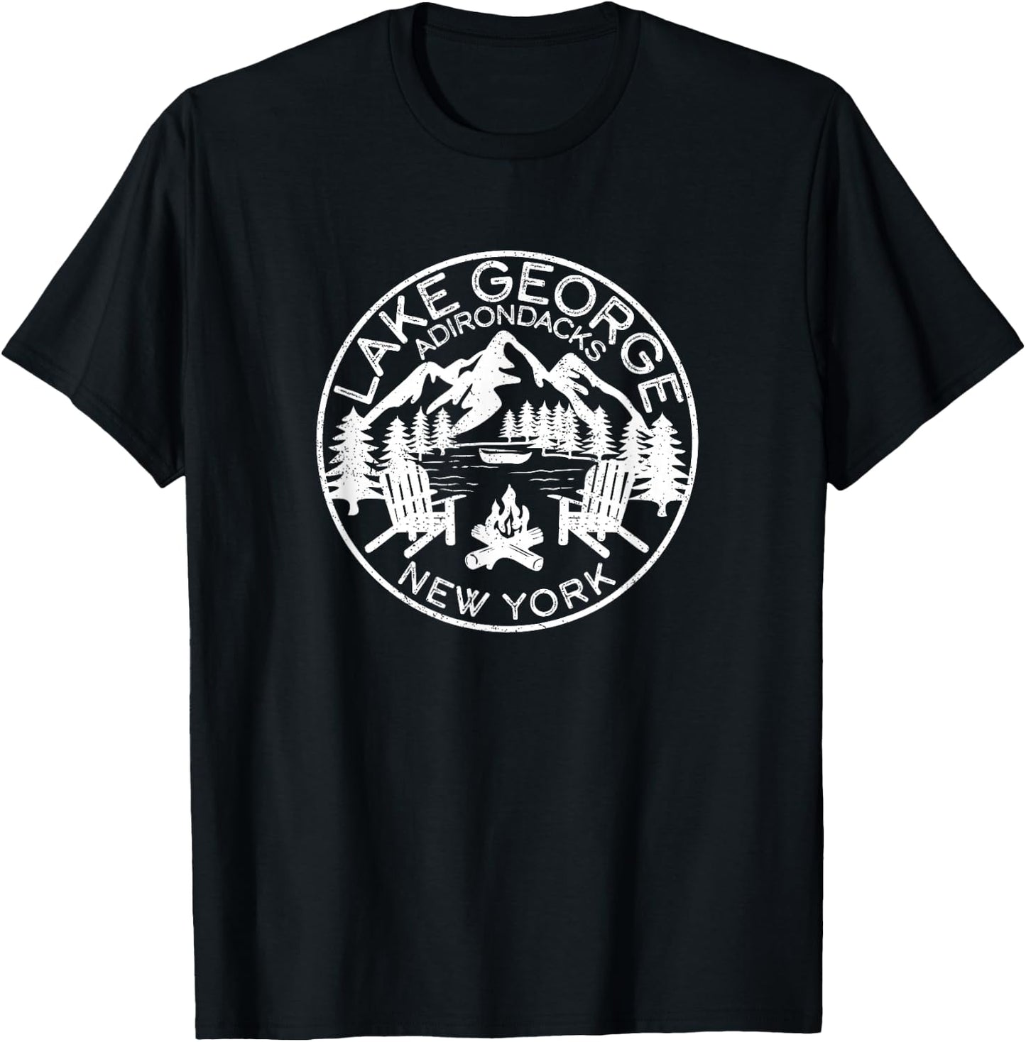 Lake George Adirondacks New York Distressed T-Shirt - T-Shirt | Black