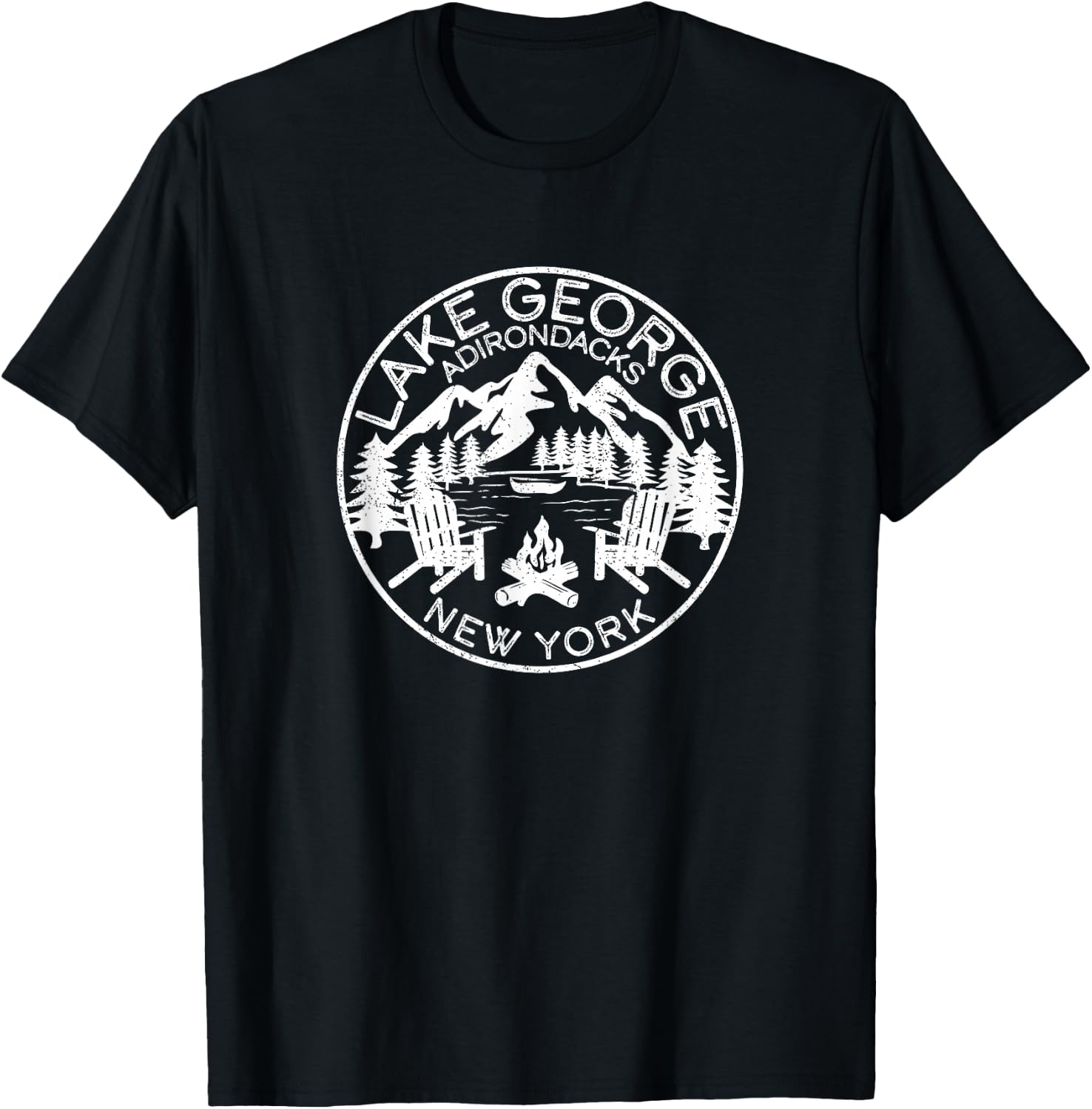 Lake George Adirondacks New York Distressed T-Shirt - T-Shirt | Black