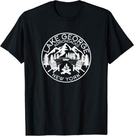 Lake George Adirondacks New York Distressed T-Shirt - T-Shirt | Black