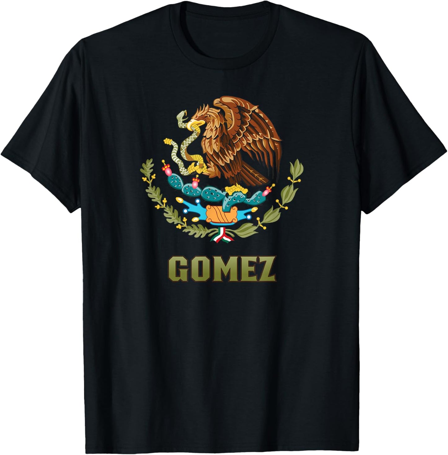 Gomez Nombre Last Name Mexican Flag Mexico Emblem T-Shirt - T-Shirt | Black