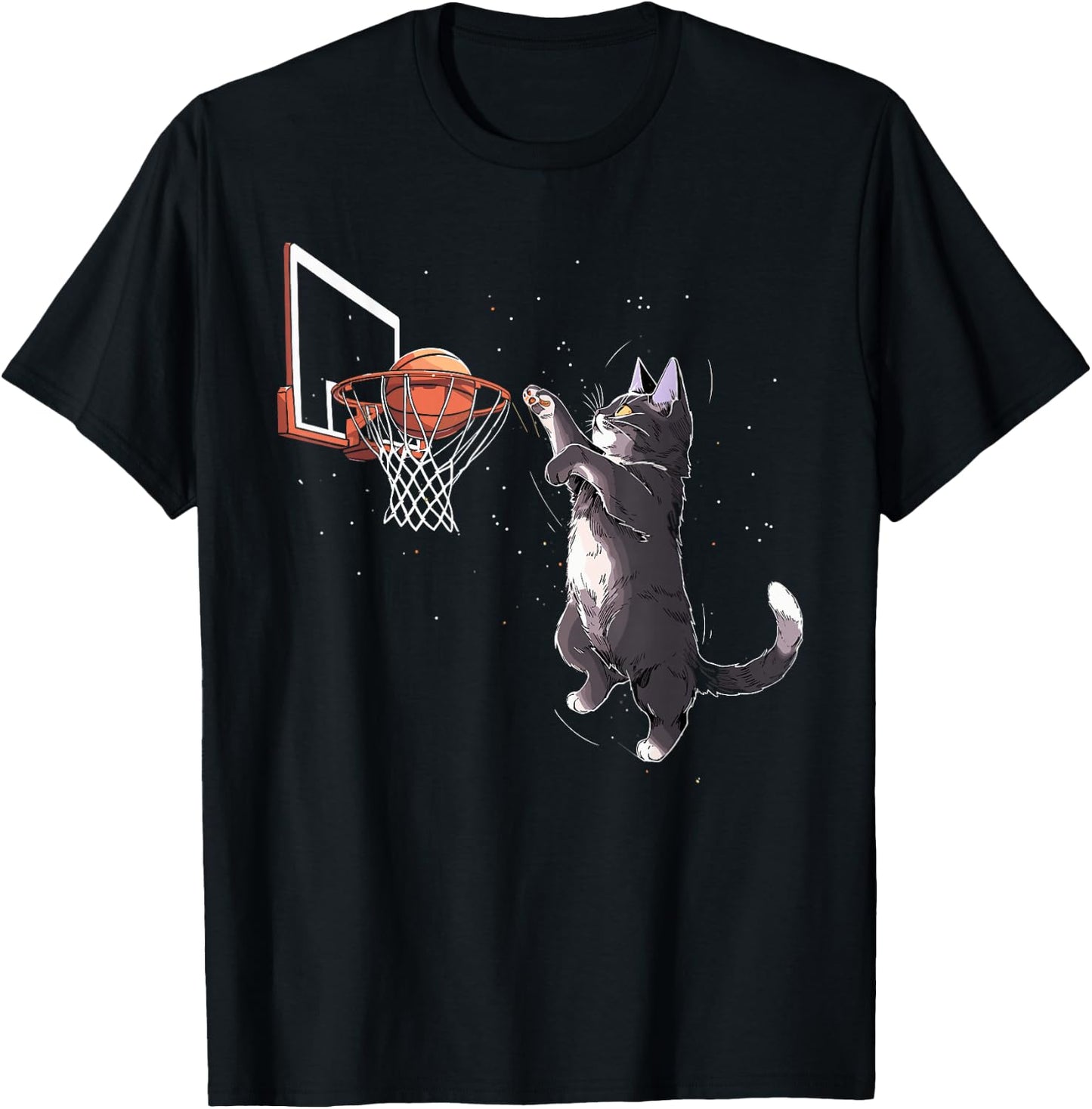 Cat Playing Basketball Gifts Men Women Kids Funny Cat T-Shirt - T-Shirt | Black
