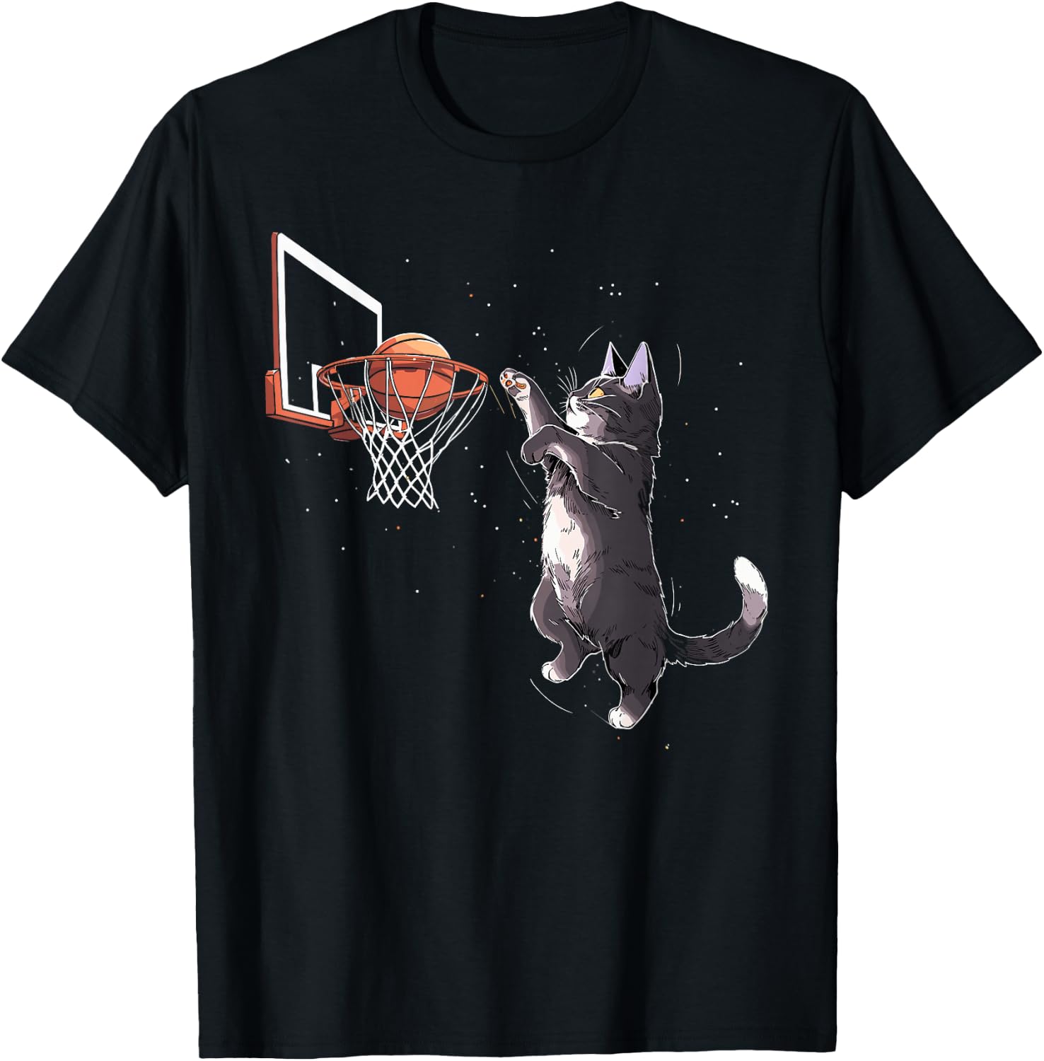 Cat Playing Basketball Gifts Men Women Kids Funny Cat T-Shirt - T-Shirt | Black