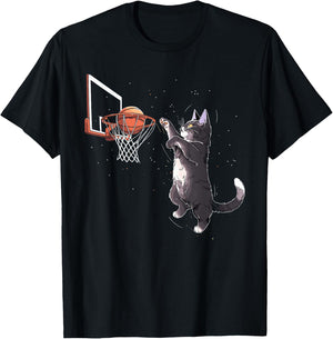 Cat Playing Basketball Gifts Men Women Kids Funny Cat T-Shirt - T-Shirt | Black