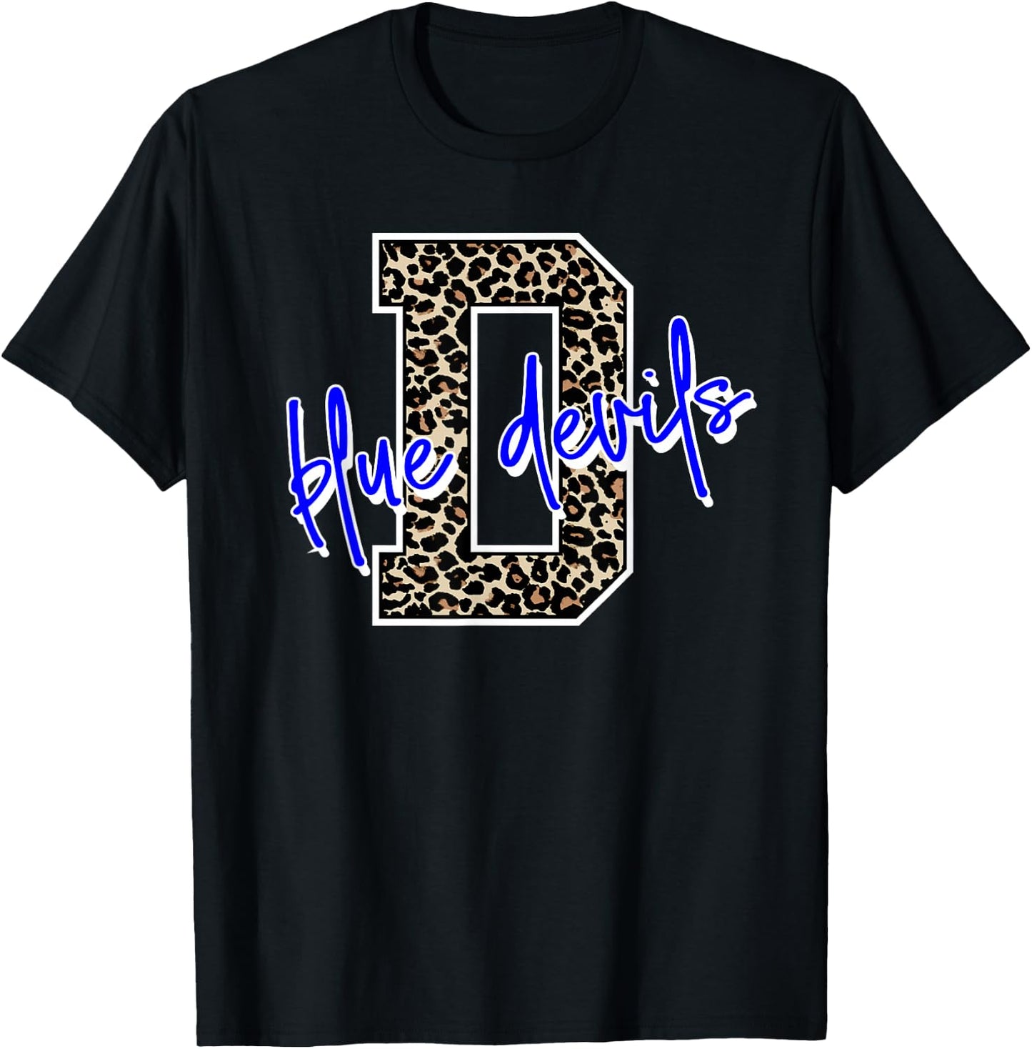 Blue Devil Leopard Print Letter T-Shirt - T-Shirt | Black